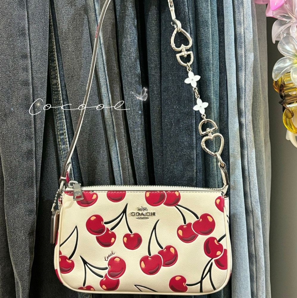 NWT Coach Nolita 19 In Signature Canvas With Cherry Print  Plus Extended Chain